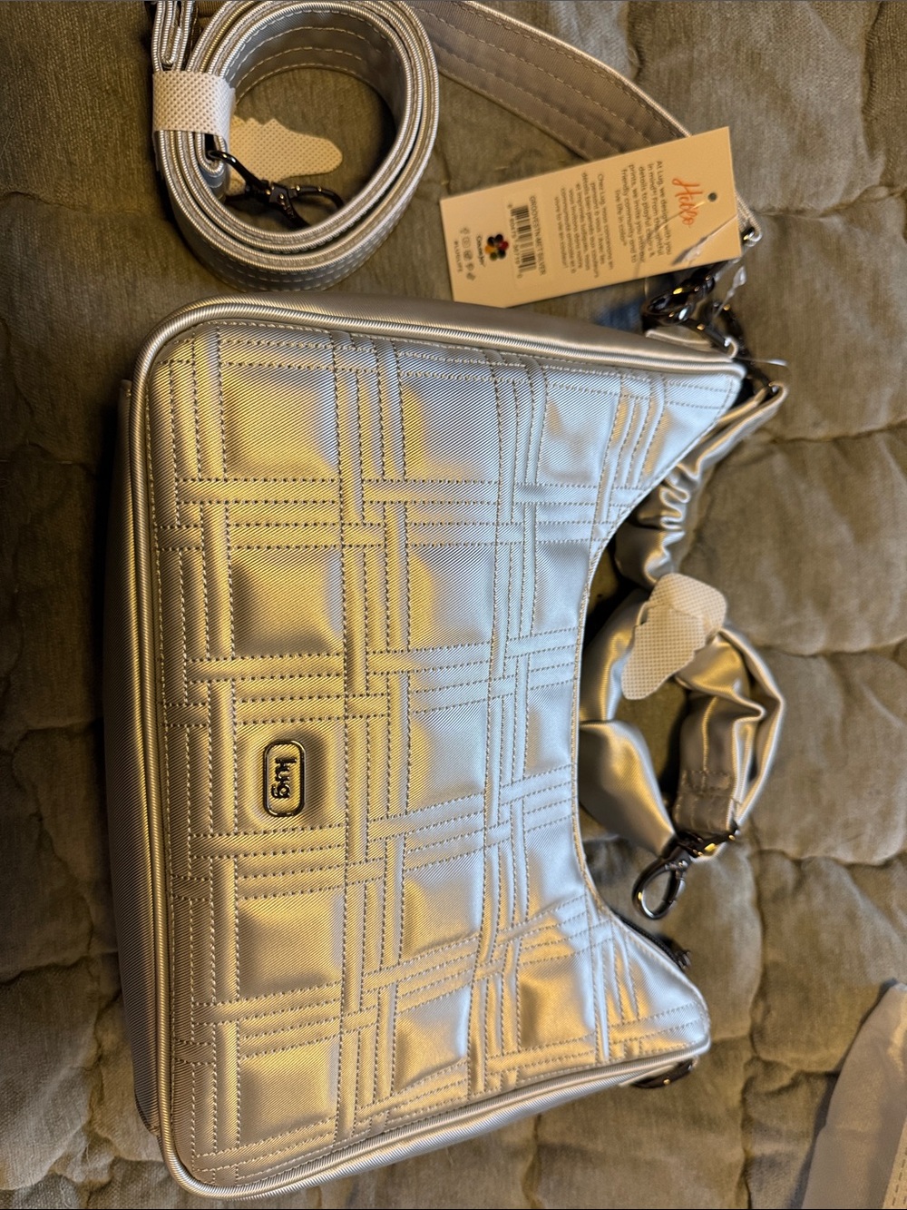 lug Metallic Silver Quilted Shoulder Bag with Detachable Strap